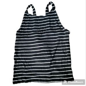 American Eagle AEO ribbed black white striped corset tie back tank small